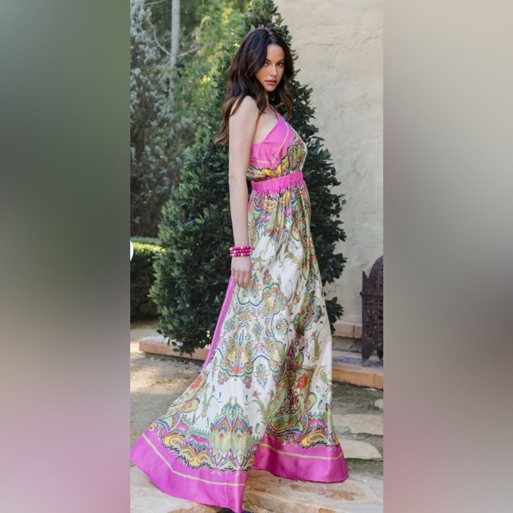 SATIN BORDER PRINT ONE SHOULDER
MAXI DRESS - Picture 3 of 4